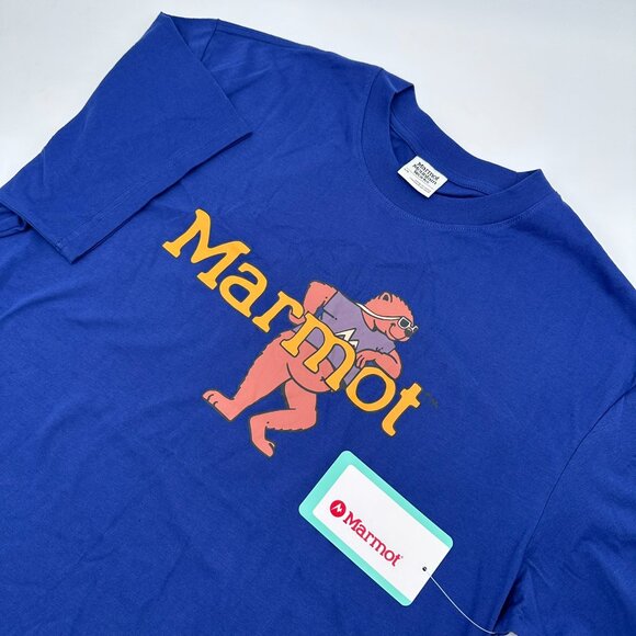 Marmot Men's Leaning Marty Cotton Blend Short Sleeve Tee Shirt, Size Large, Blue - Picture 1 of 12